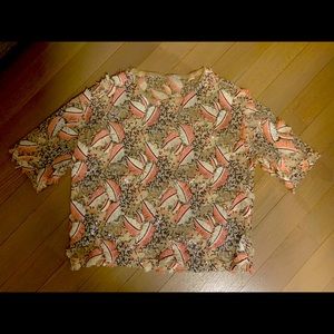 Zara sequined and feather-pattern top